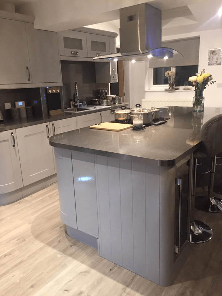 Contemporary Grey Kitchen with Stainless Steel Accessories