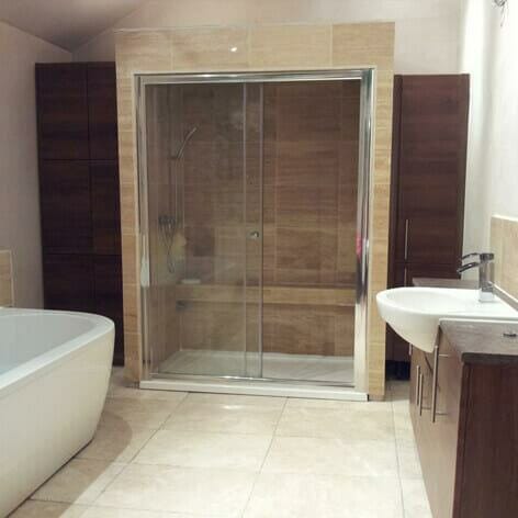 Walk-in Shower with Freestanding Bath & Sink